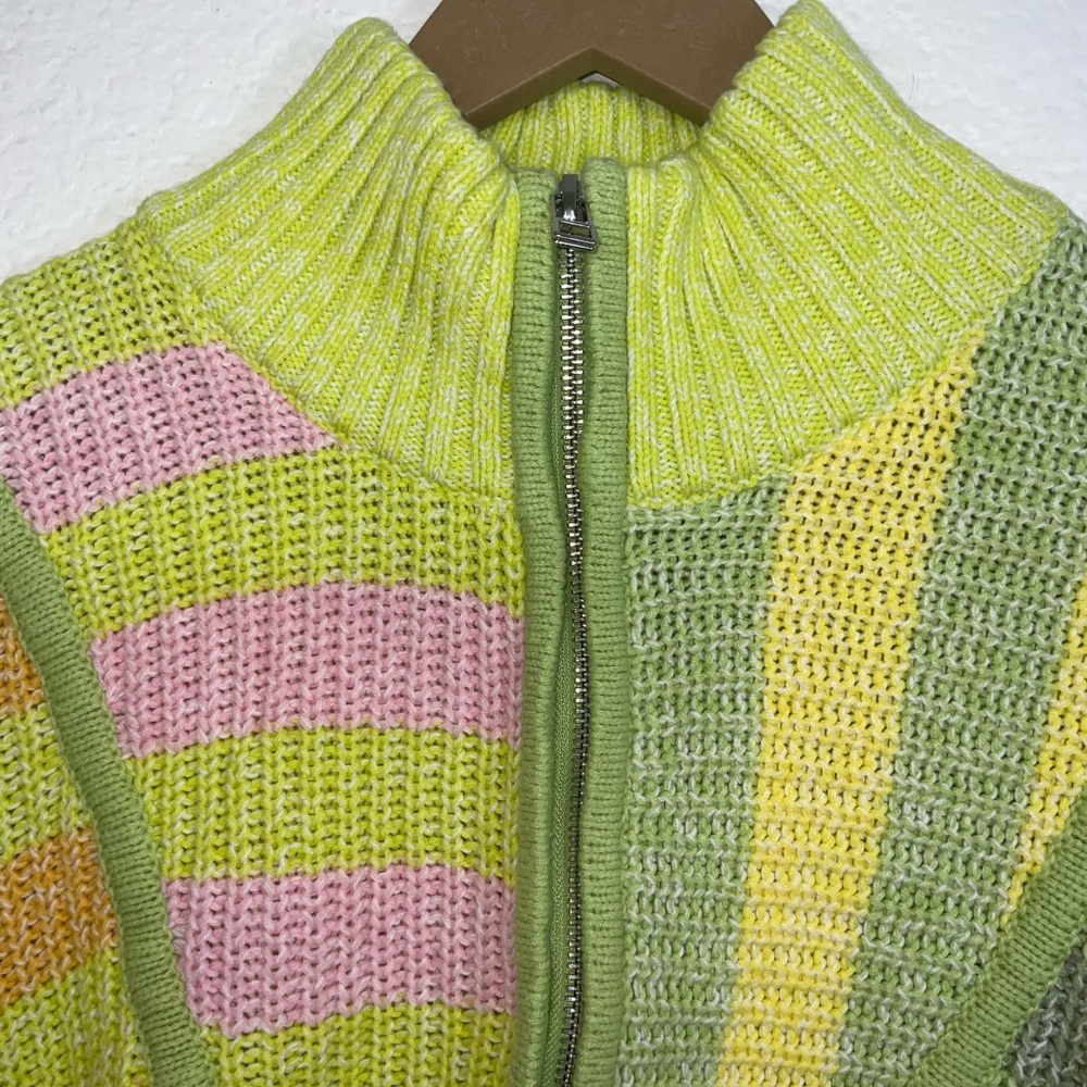 STAUD Cropped Hampton Yellow and Green Knit Sweater - Picture 4 of 6
